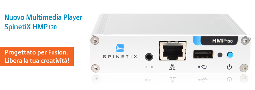 Spinetix HMP130 - Il player multimediale per applicazioni di digital signage e video informazione dedicato ai professionisti della comunicazione digitale.